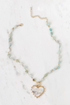 MOP Large Heart & Aqua Bead Necklace
