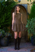 Boat Neck Button Mini Dress