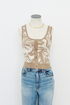 Marbled Button Crop Top