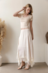 Asymmetrical Lace Hem Midi Skirt