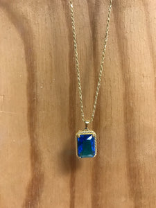 Blue Rectangle Stone Necklace