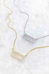 White CZ Bar Baguette Necklace