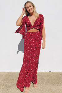 Cherry Wrap Top Midi Dress