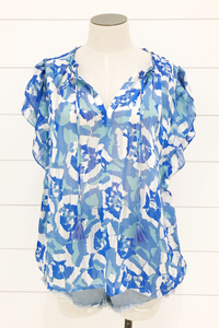 Double Flutter Sleeve Tassel Tie Blouse
