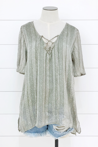 Shiny Jade Lace Up Top