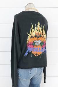 Metallica Flaming Skull Long Sleeve Crop Tee