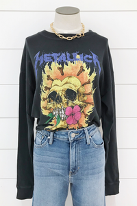 Metallica Flaming Skull Long Sleeve Crop Tee