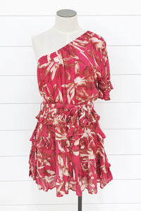 One Shoulder Berry Dress