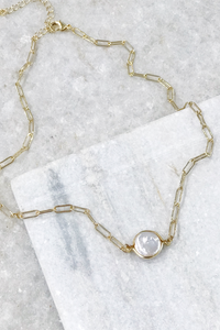 Gold Link And Pearl Necklace