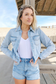 Rhinestone Laced Collar Denim Jacket