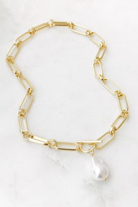 Short Link Necklace with Freshwater Pearl