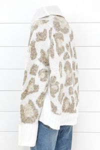 Snow Leopard Turtleneck Sweater