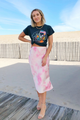 Tie Dye Satin Midi Skirt