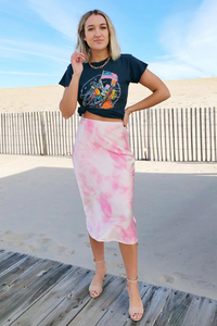 Tie Dye Satin Midi Skirt