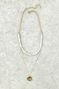 White Disc Layered Necklace